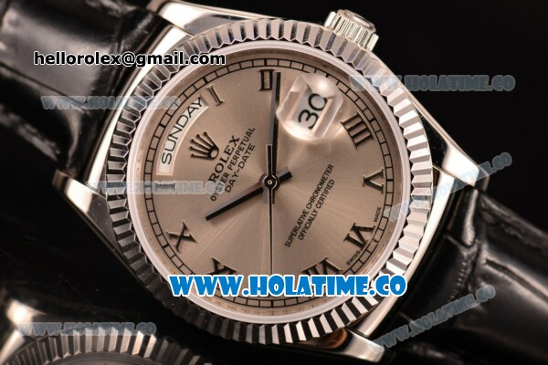Rolex Day-Date Asia 2813/Swiss ETA 2836/Clone Rolex 3135 Automatic Steel Case with Roman Numeral Markers and Grey Dial (BP) - Click Image to Close